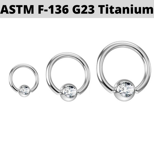 G23 Titanium CZ Gem Captive Ring