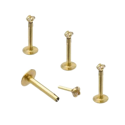 14K Gold 16G Snap In Threadless CZ Labret