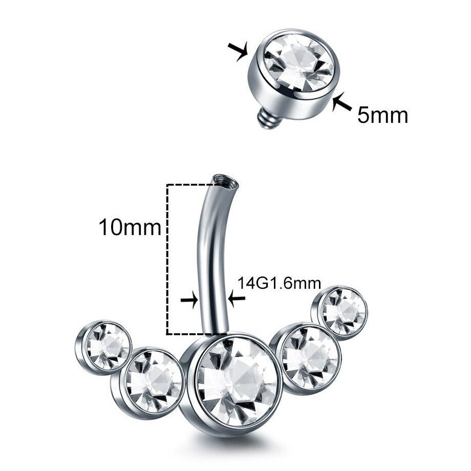 G23 Titanium Internally Threaded 5 CZ Cluster Belly Ring