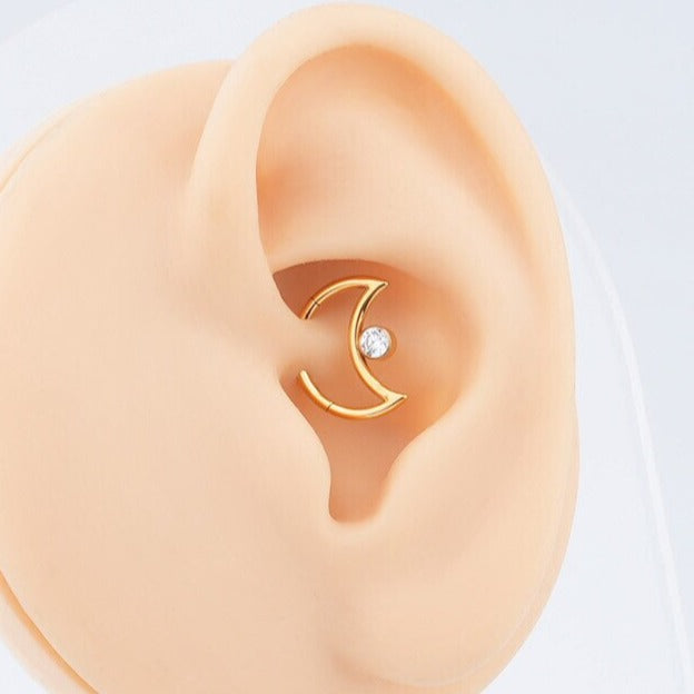 G23 Gold PVD Titanium Opal Crescent Moon Hinged Clicker
