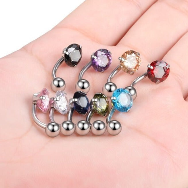 Prong Set Round CZ Gem Belly Ring