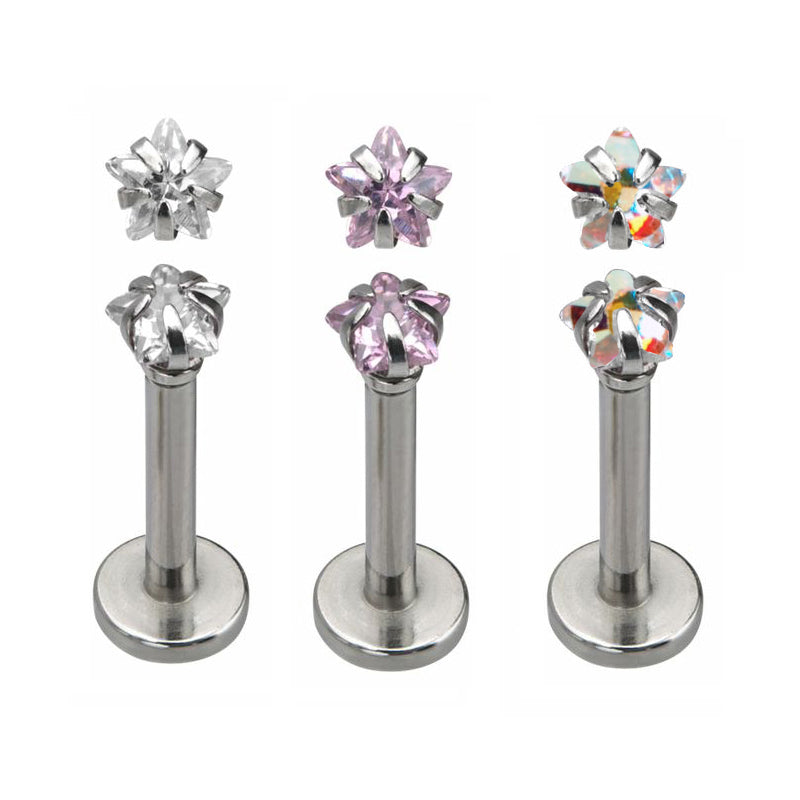 Internally Threaded 3mm Star CZ Prong Set Labret Tragus