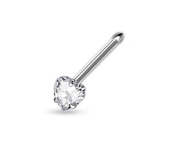 Prong Set Heart CZ Steel Nose Stud