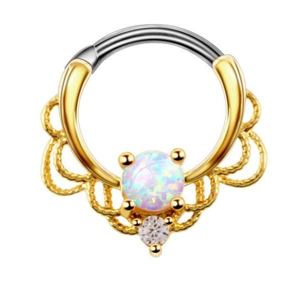 Lacey Gold Titanium Opal Septum Round Clicker