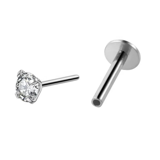 20G Prong Set CZ Threadless Push Click Pin Labret