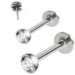 20G Threadless Push Click Pin Flat CZ Labret