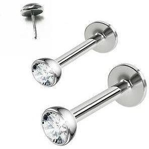 16G Threadless Push Click Pin Flat CZ Labret