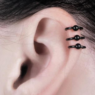 Black Steel Triple Bead Cartilage Ion Plated Clip On Ear Cuff