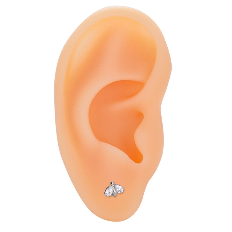 G23 Titanium Threadless Push In CZ Bee Tragus Labret