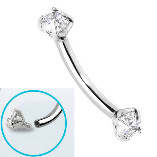 Internally Threaded Prong Set Double Gem Curved Barbell