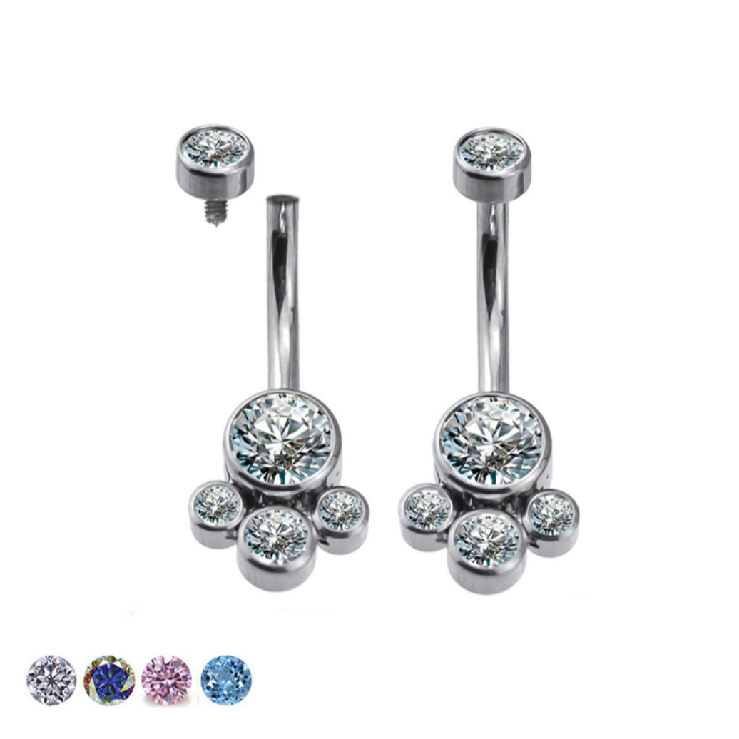 Internally Threaded Bezel Set Cluster CZ Belly Ring