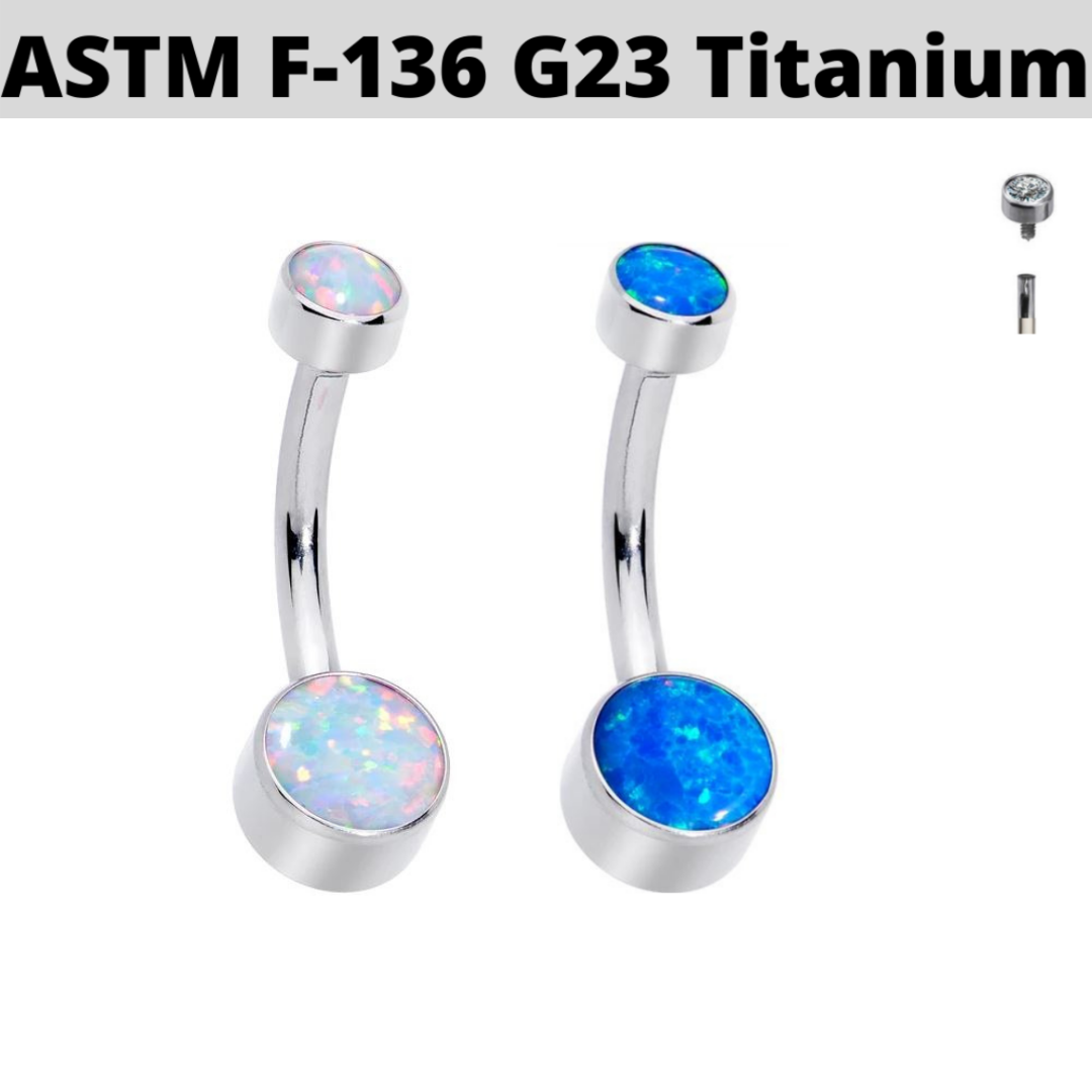 G23 Titanium Internally Threaded Blue Opal Belly Ring