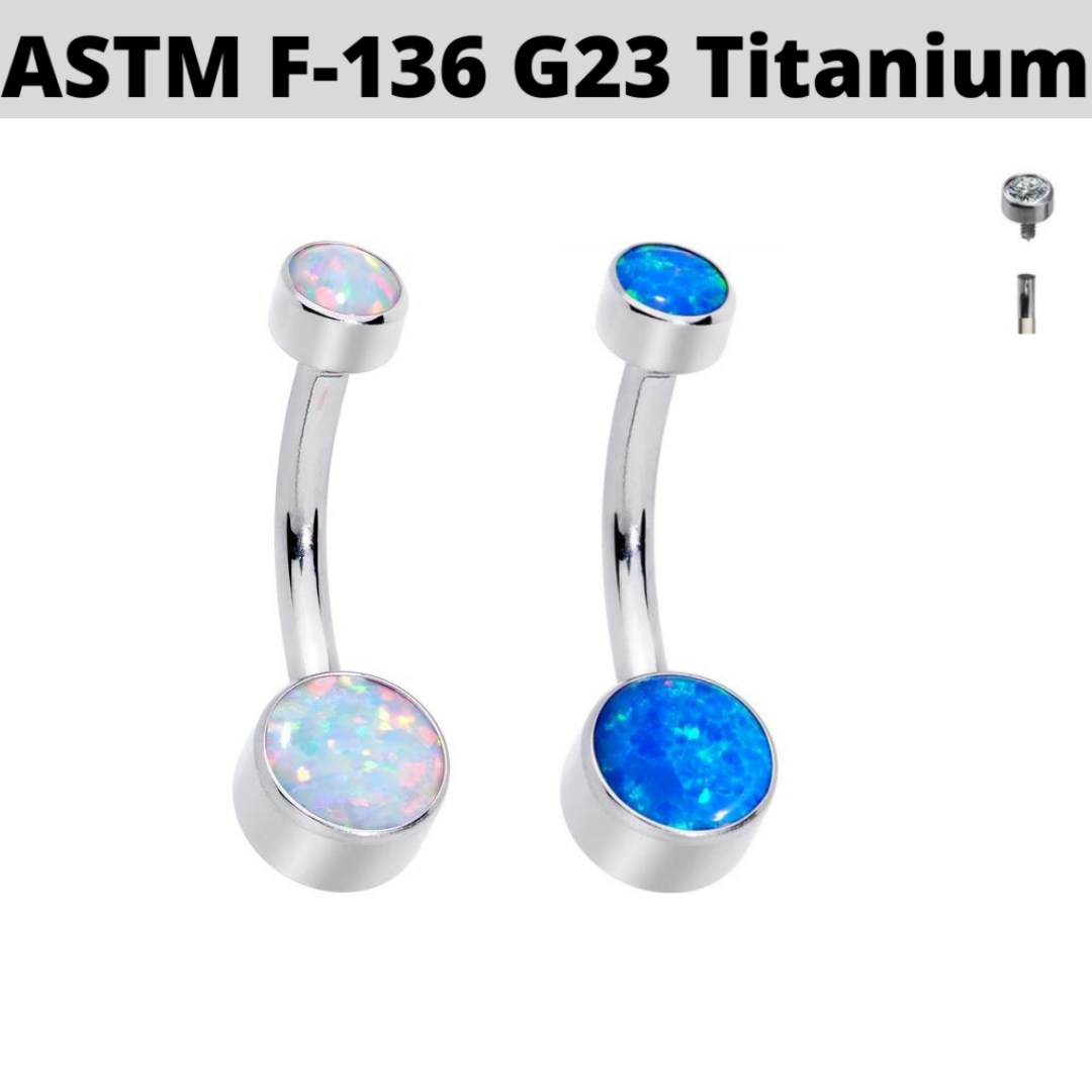 G23 Titanium Internally Threaded Opal Belly Ring