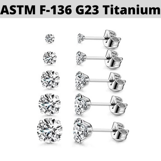 PAIR of G23 Titanium Prong Set CZ Stud Earrings