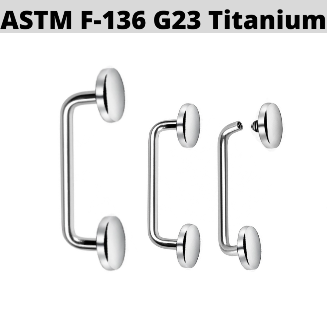 G23 Internally Threaded 14G Titanium Flat Disc 90 Degree Staple Surface Barbell