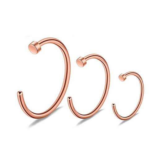 Rose Gold Steel Ion Plated Flat Top Open Nose Hoop Ring