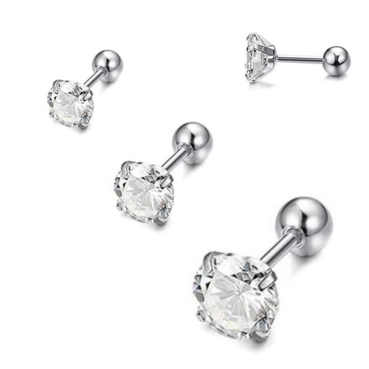 Steel 4 Prong Set CZ Ear Tragus Barbell