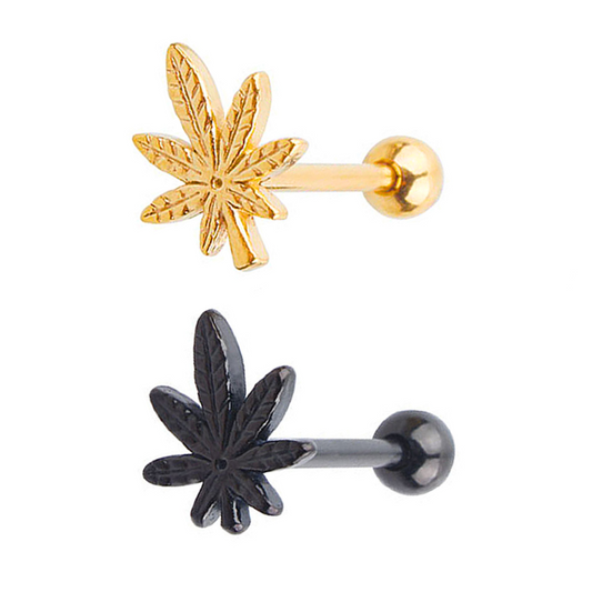 Marijuana Pot Leaf Logo Ion Plated Tongue Ring