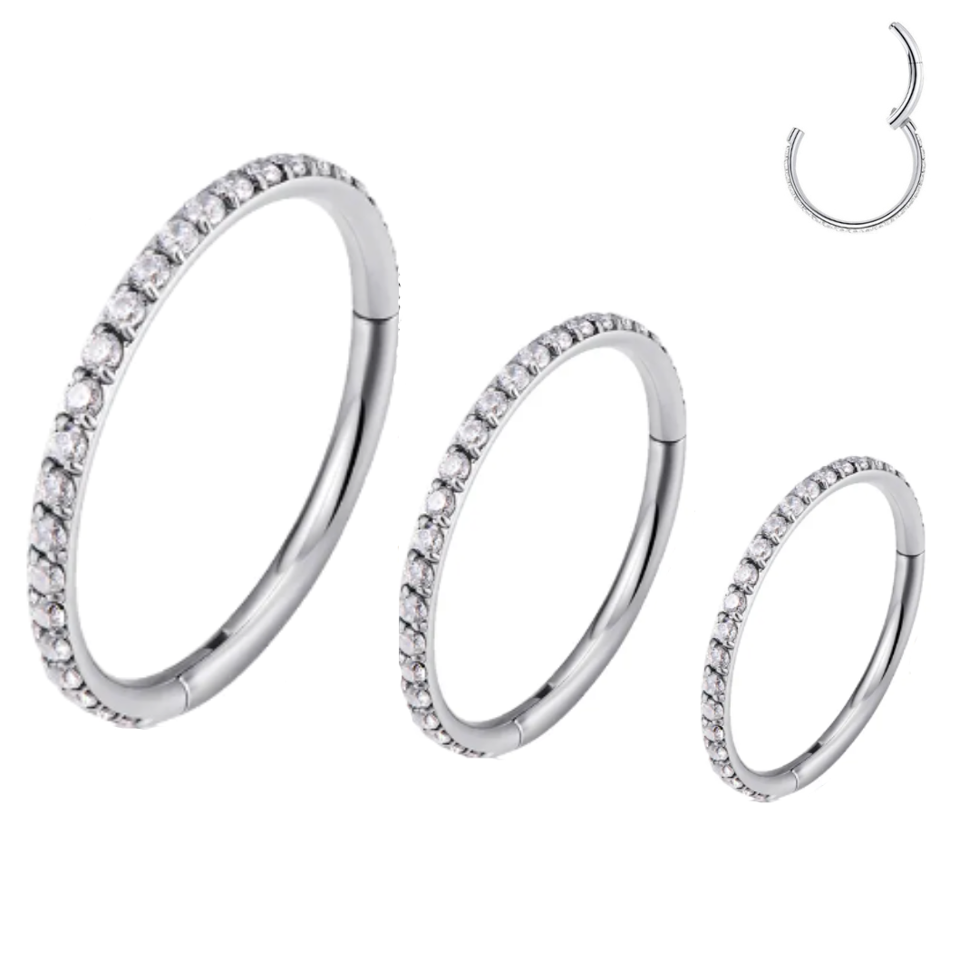 Precise Steel Paved CZ Rim Hinged Segment Clicker Ring