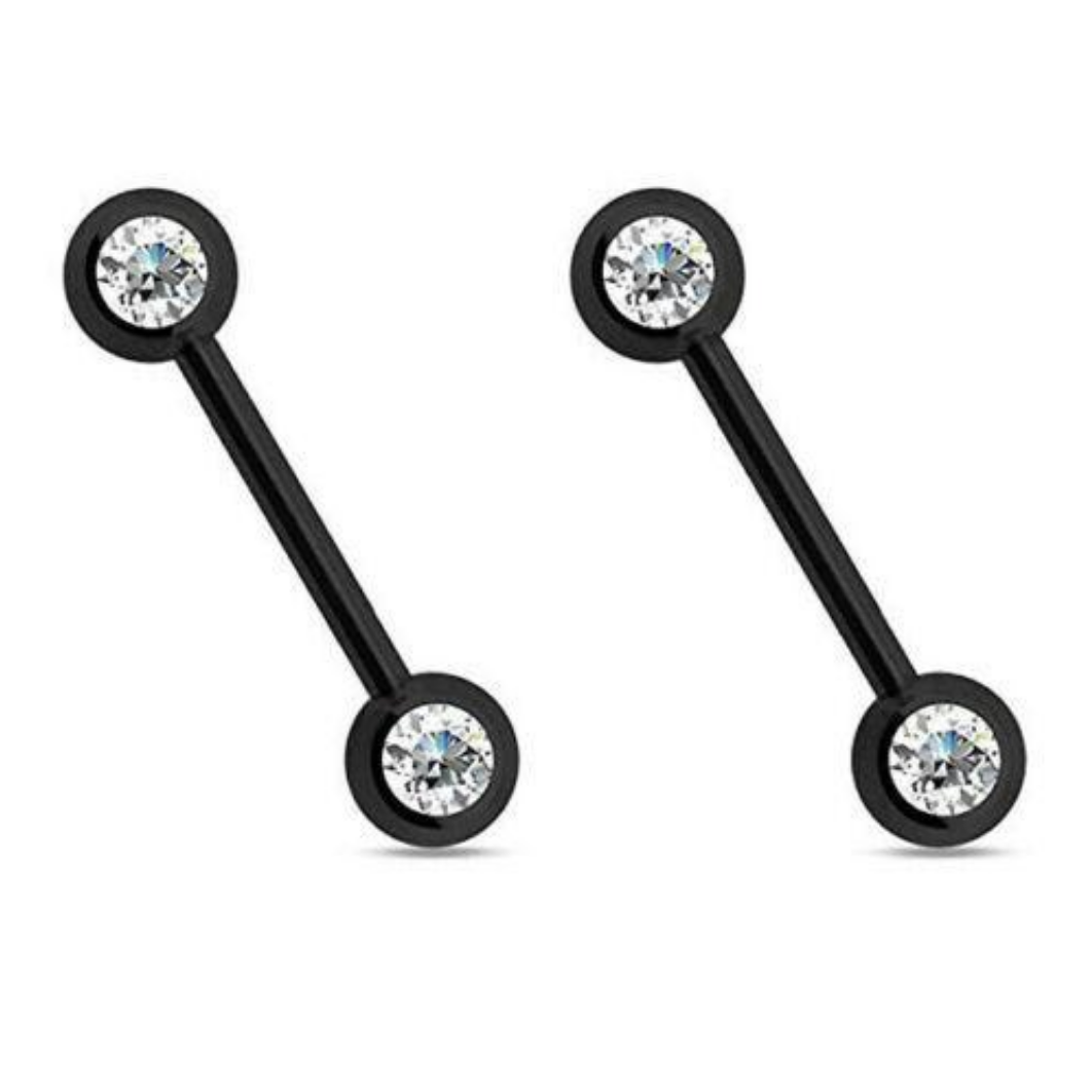 Black Steel Ion Plated Double Gem Nipple Barbell