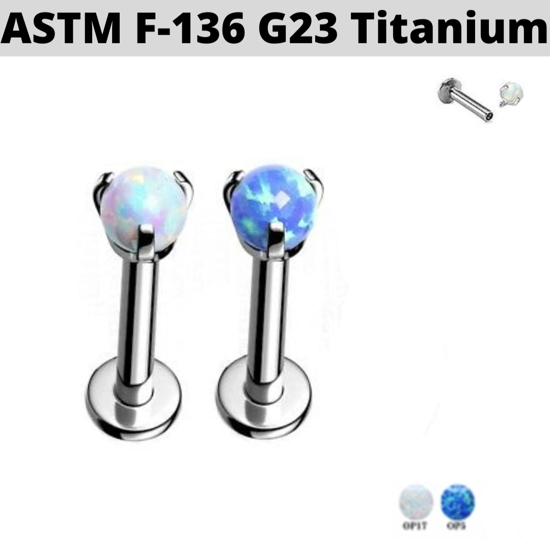 G23 Titanium Internally Threaded Claw Set Opal Ball Labret