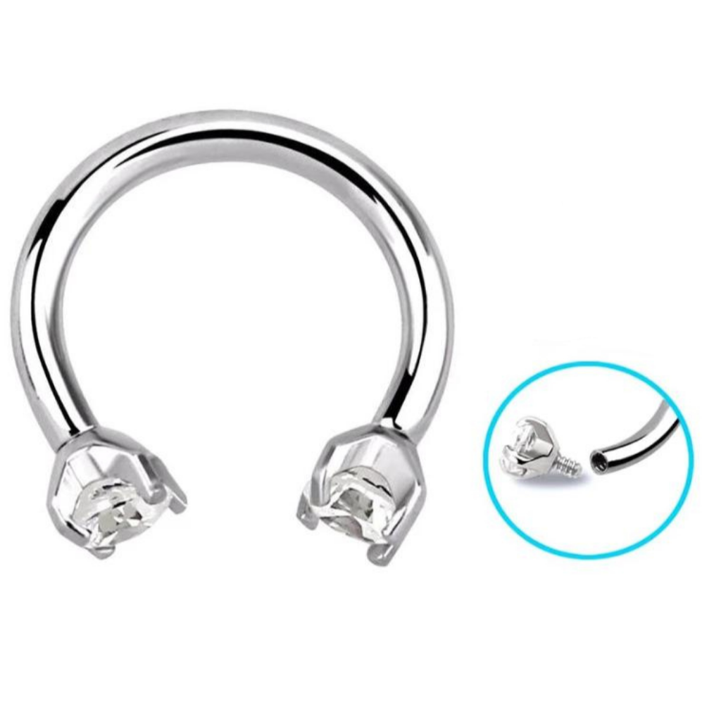 16G Prong Set Internally Threaded Double Gem Horseshoe