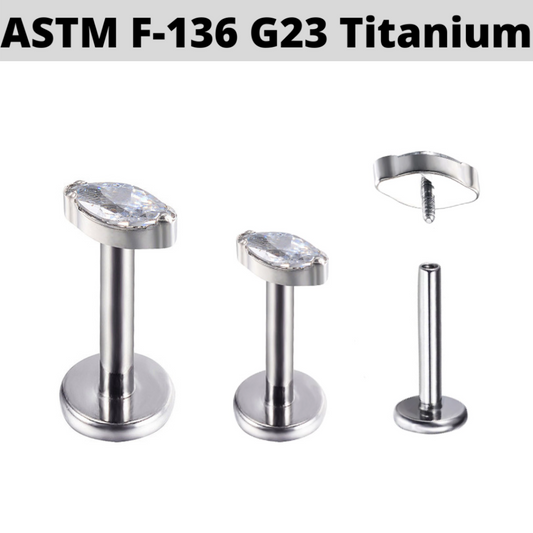 G23 Titanium Internally Threaded Marquise CZ Tragus Labret