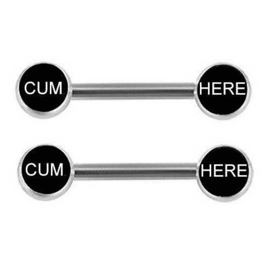Cum Here 8mm Logo Bad Word Nipple Barbell