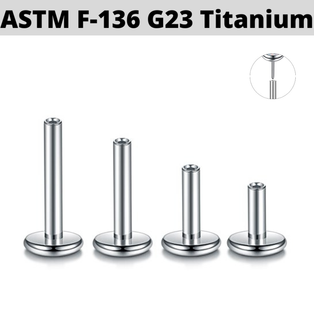 G23 Titanium 4mm Base Threadless Push In Labret Shaft