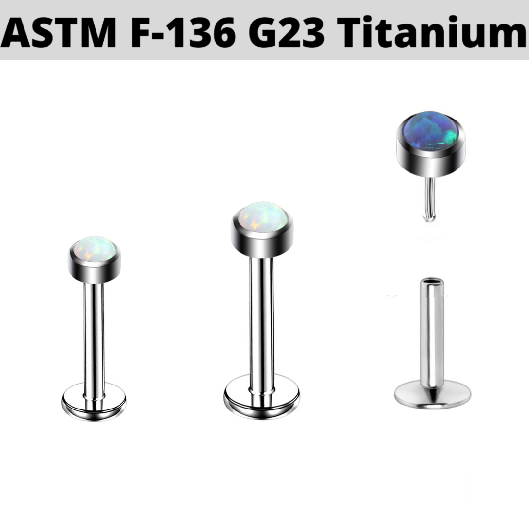 G23 Titanium Threadless Push In Flat Opal Labret Tragus