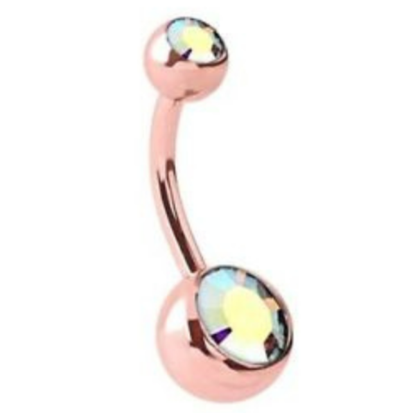 Rose Gold Double CZ Ion Plated Belly Ring