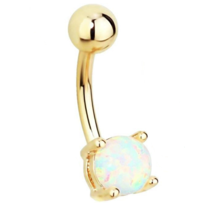 Gold Ion Plated 8mm Opal Prong Set Belly Ring APM