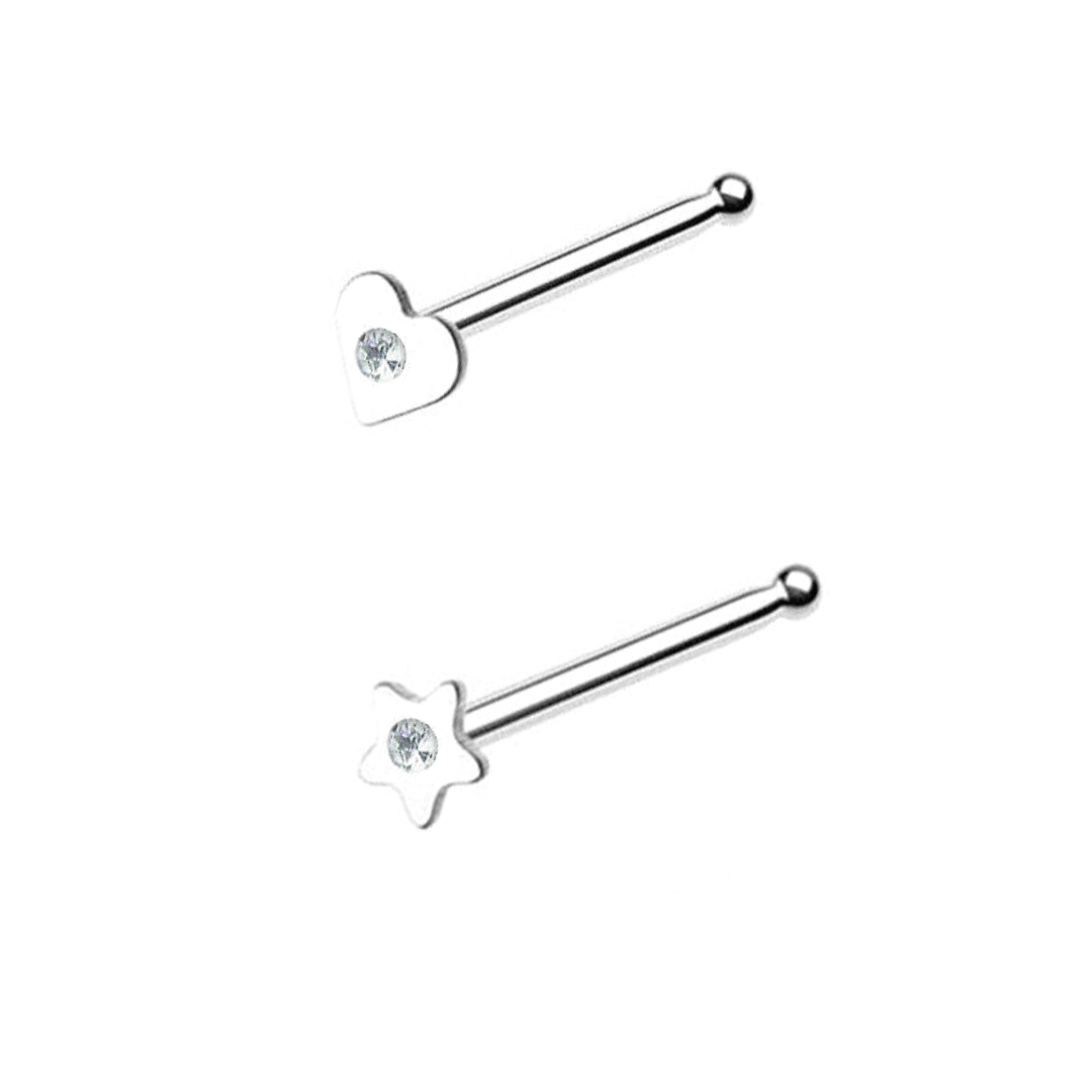 Steel CZ Star Heart Logo Nose Studs