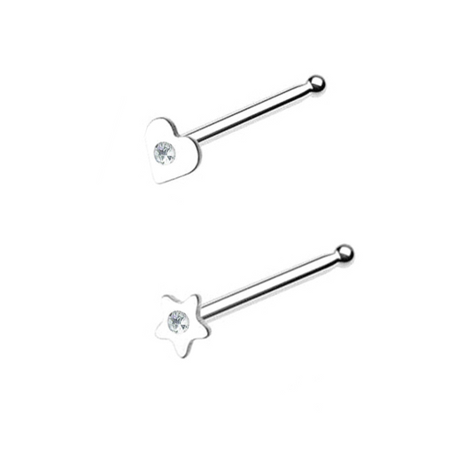 Steel CZ Star Heart Logo Nose Studs
