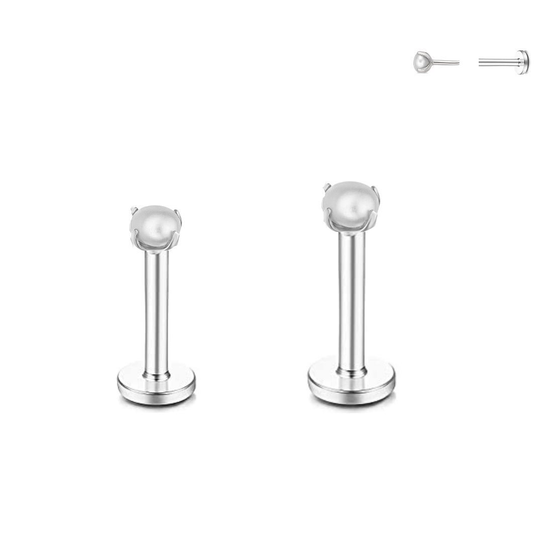 20G Steel Prong Set Pearl Threadless Push Labret – APM