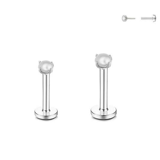 20G Steel Prong Set Pearl Threadless Push Labret