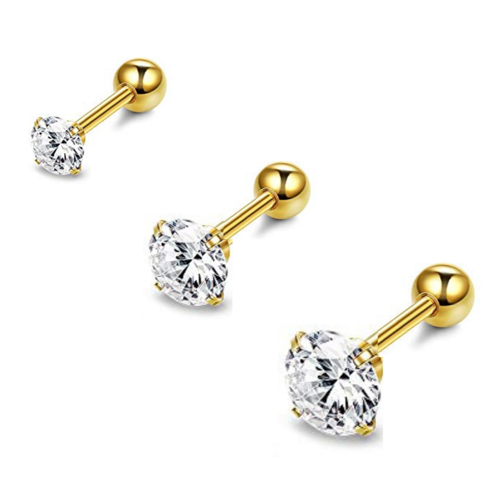 Gold Ion Plated 4 Prong Set CZ Tragus Barbell