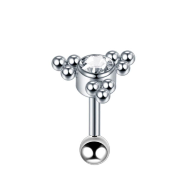 Steel Triangle CZ Bead Cluster Tragus Barbell