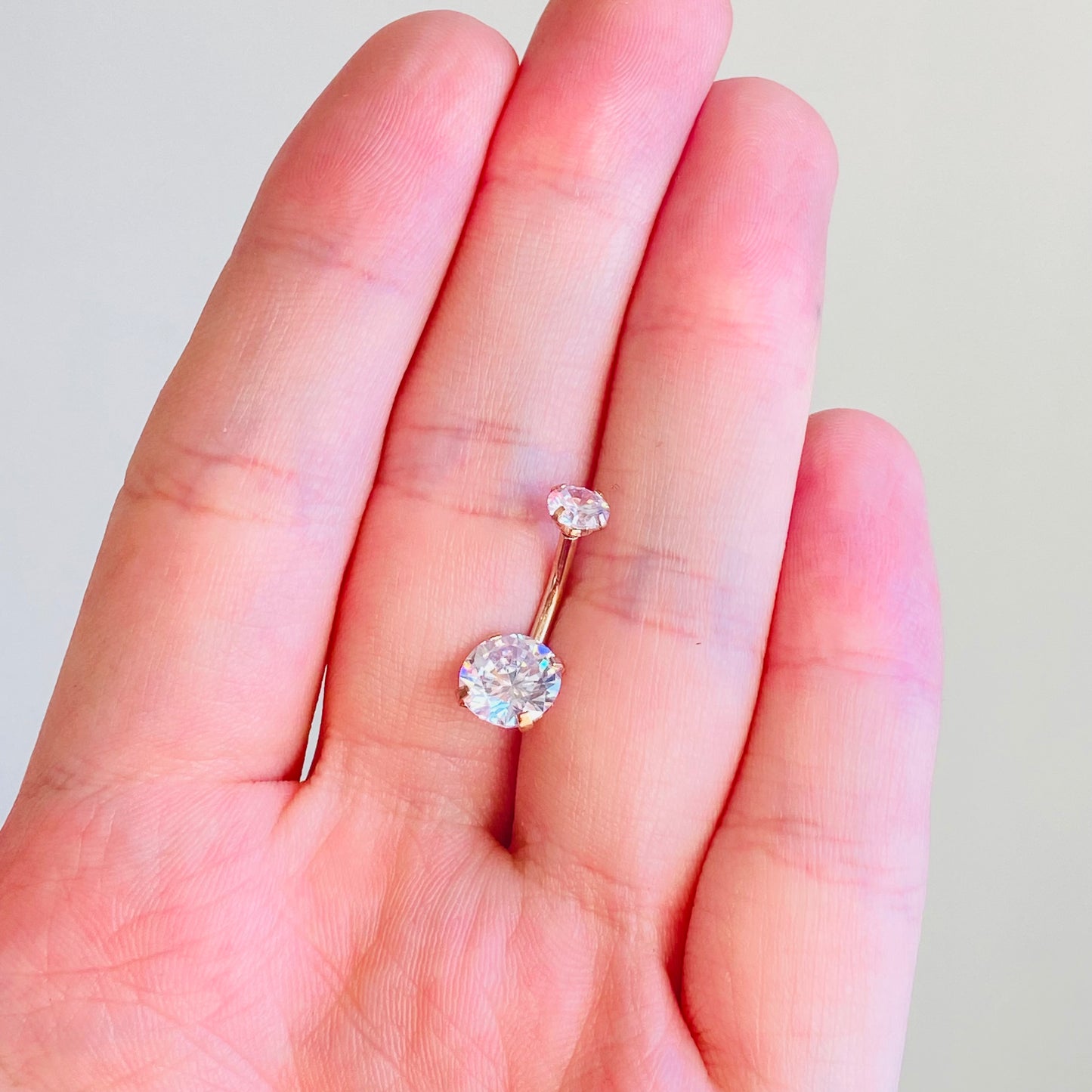 Internally Threaded Prong Set Rose Gold Ion Plated Double CZ Belly Ring