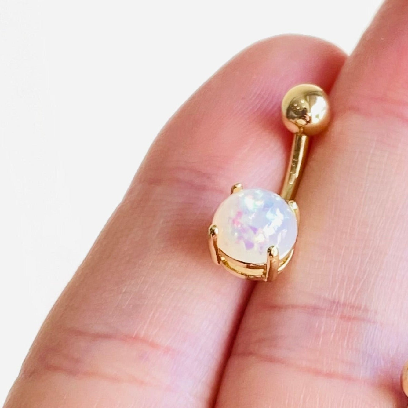 Gold Ion Plated 8mm Opal Prong Set Belly Ring