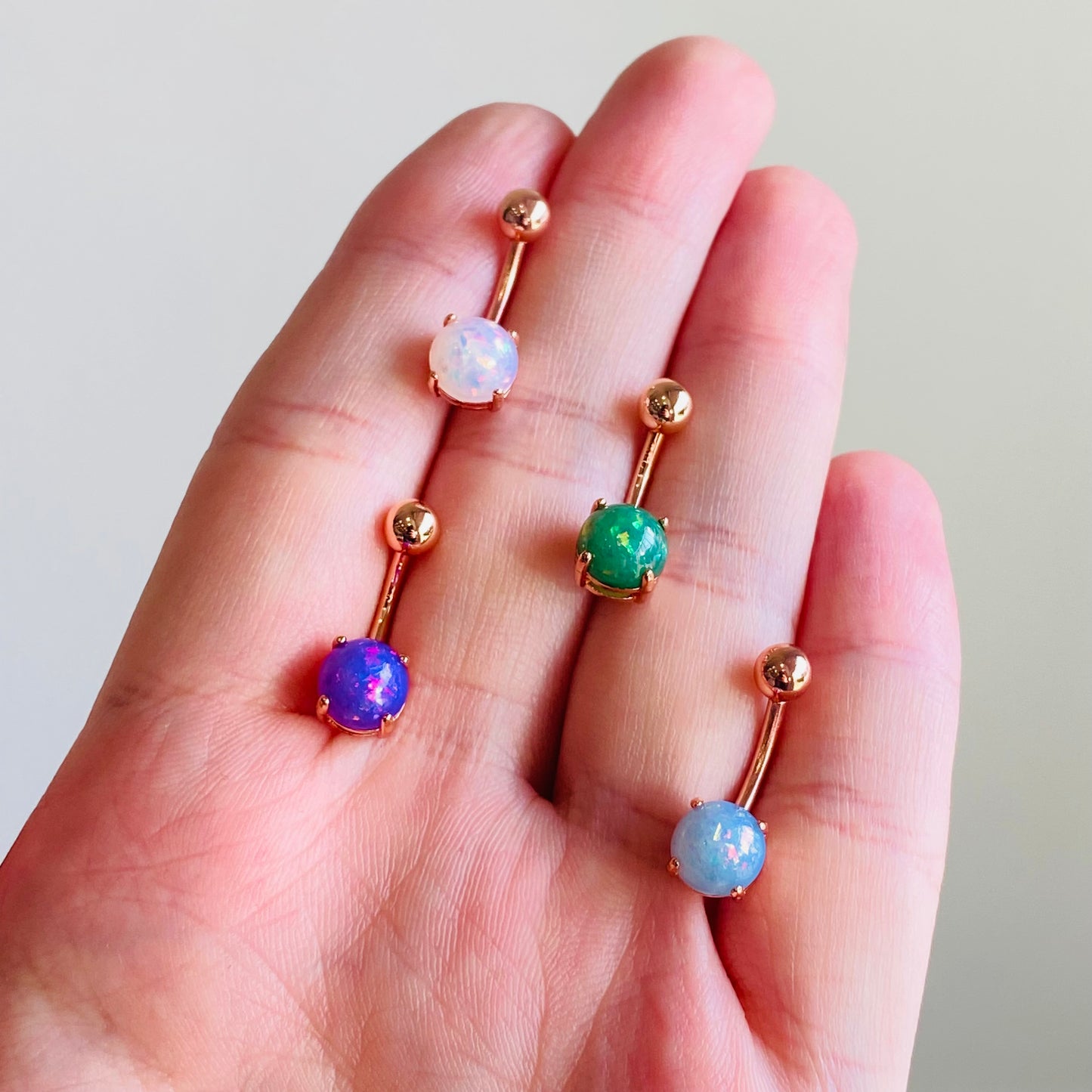 Rose Gold Ion Plated 8mm Opal Prong Set Belly Ring