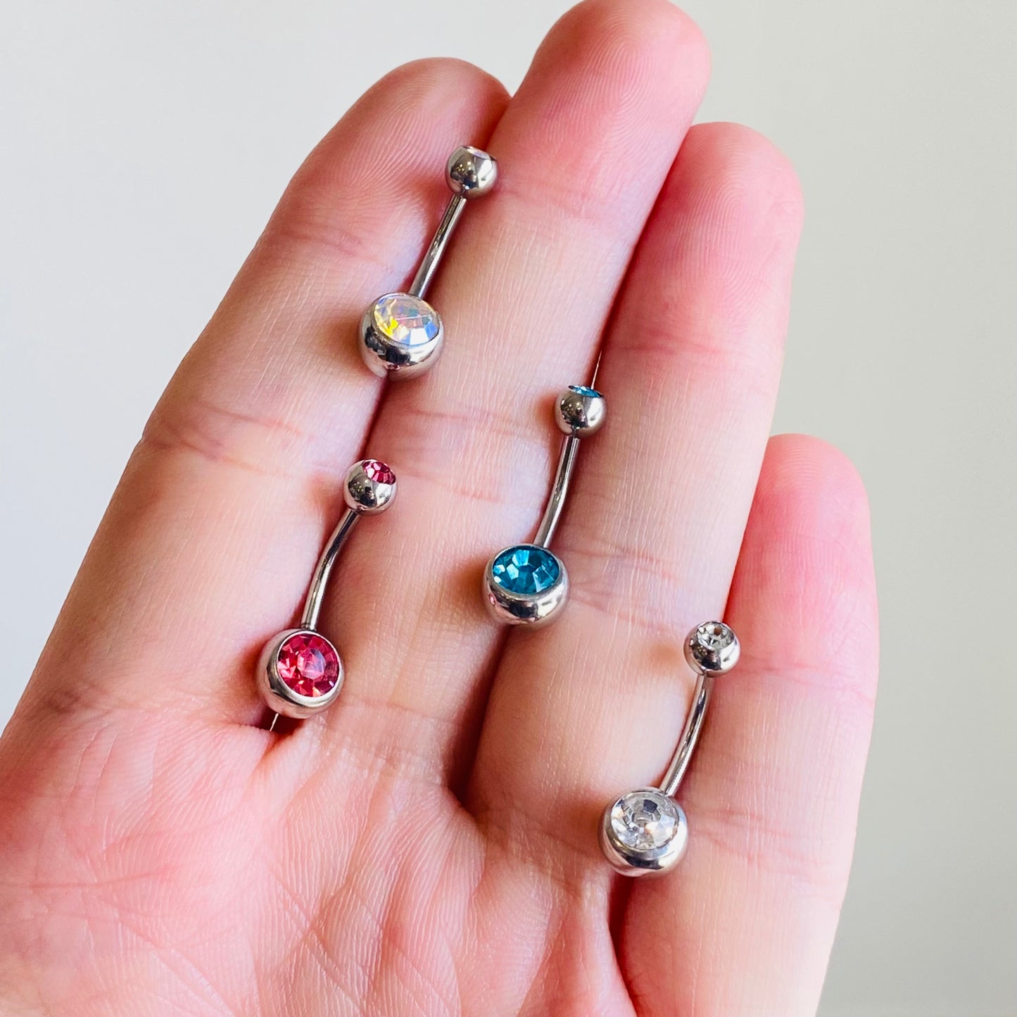 G23 Titanium Internally Threaded Double 5mm+8mm CZ Belly Ring