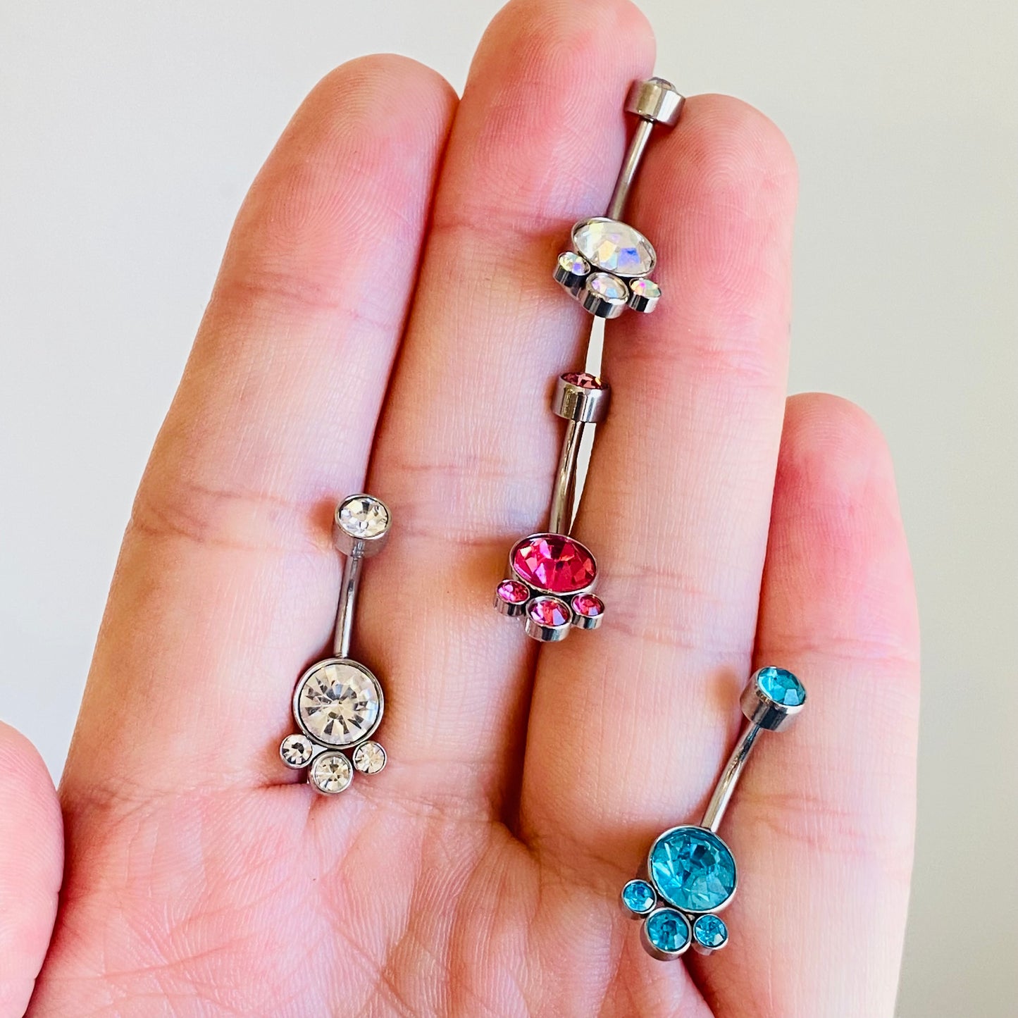 Internally Threaded Bezel Set Cluster CZ Belly Ring