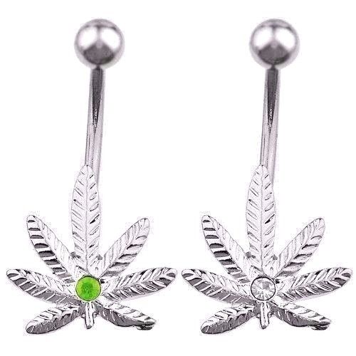 CZ Pot Leaf Belly Ring