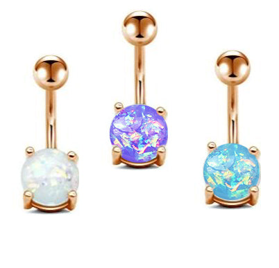 Rose Gold 8mm Opal Prong Set Belly Ring