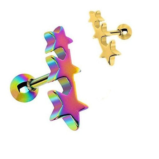 Ion Plated Triple Star Tragus Barbell