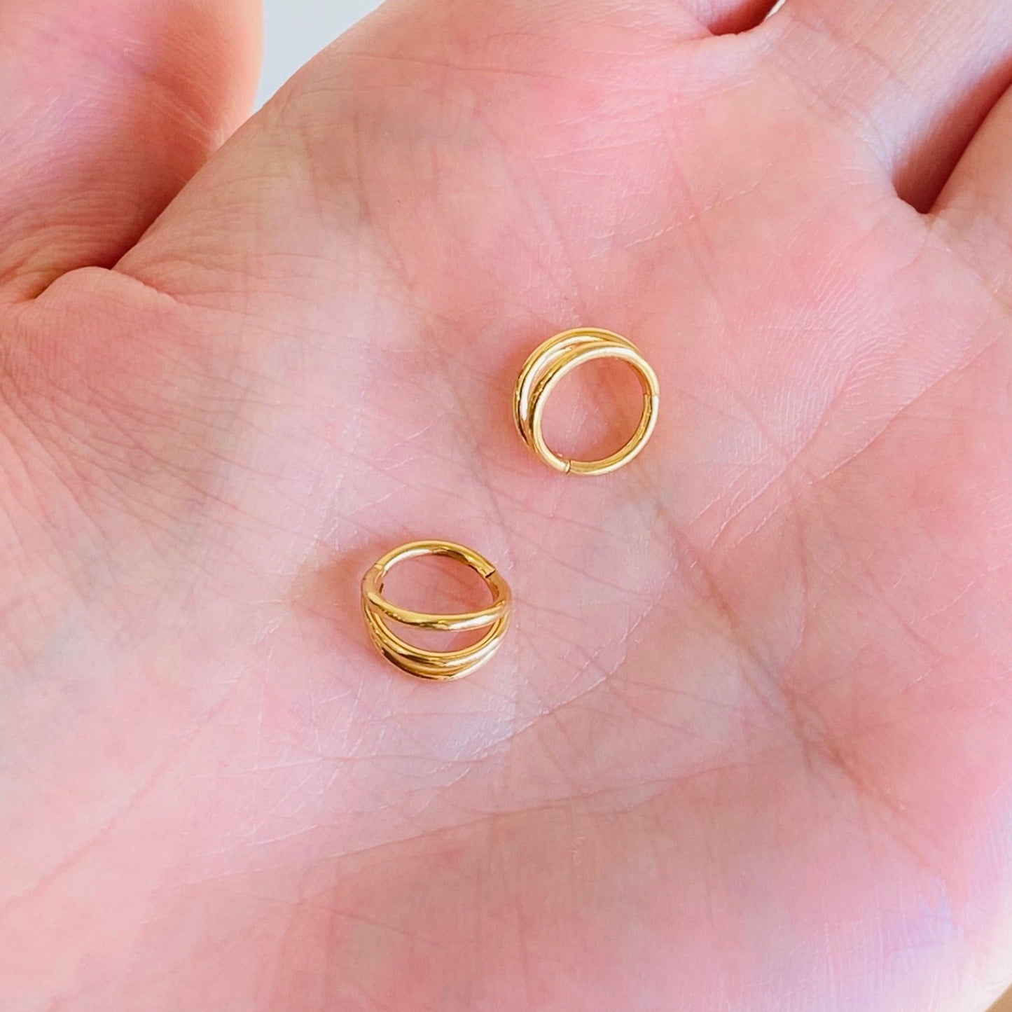 Gold Steel Triple Hoop Ion Plated Hinged Clicker Segment Ring