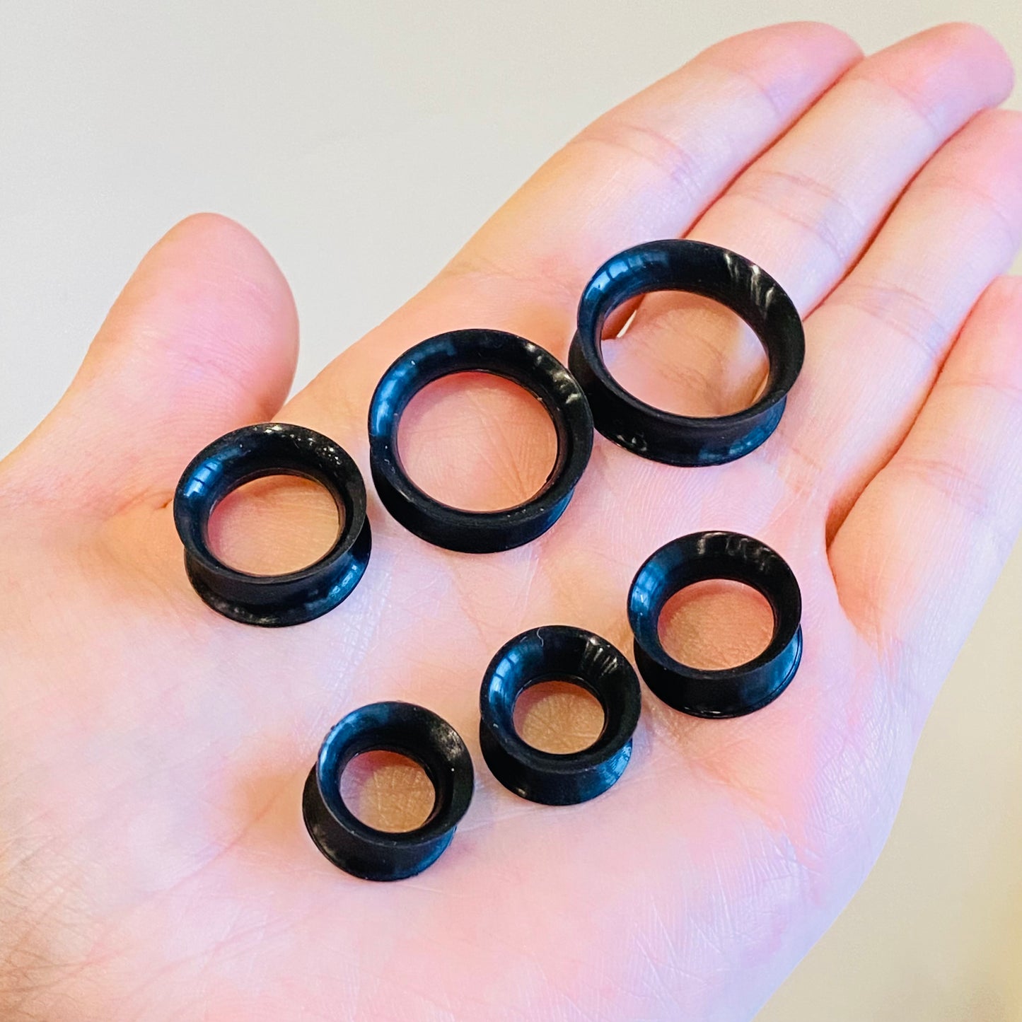Giant Black Ear Skin Silicone Tunnels 1/2" to 1"