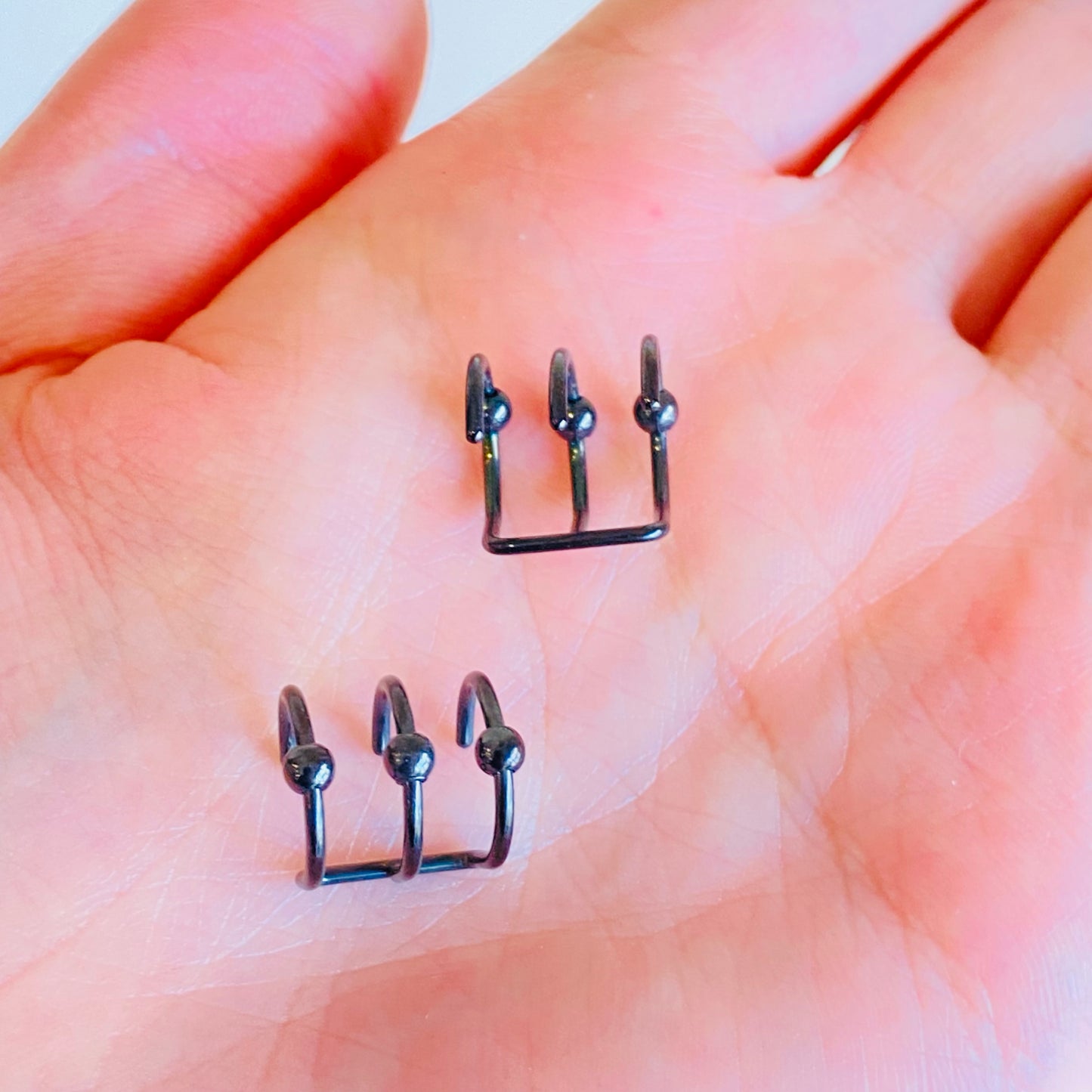 Black Steel Triple Bead Cartilage Ion Plated Clip On Ear Cuff