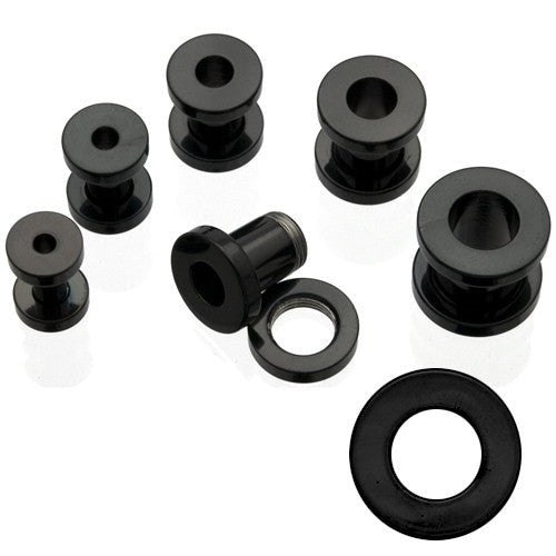 Black Steel Ion Plated Screw On Ear Flesh Tunnel